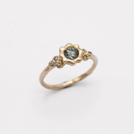 Elio Ring - 9k gold with Teal Sapphire & Diamonds - Ready to ship