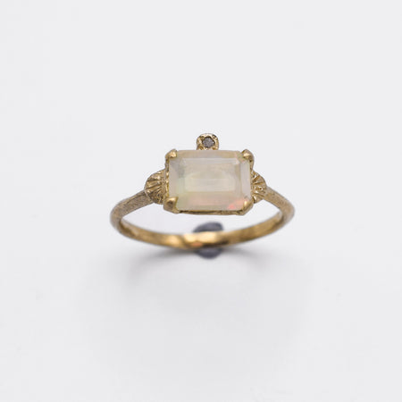 Julian ring - 10k gold with opal and salt and pepper diamond - Ready to Ship