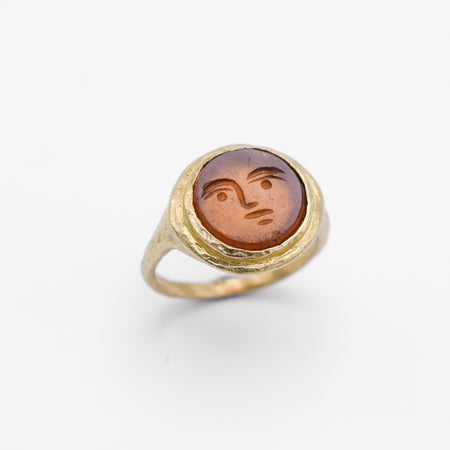 Face signet ring - Second - 10k gold and Hessonite Garnet - Ready to ship