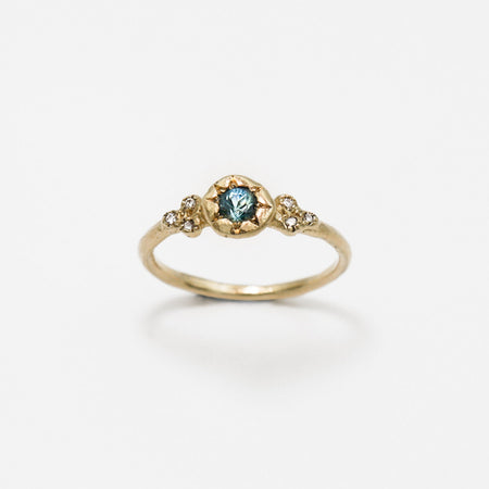 Bower Ring - gold with Teal Sapphire & Diamonds