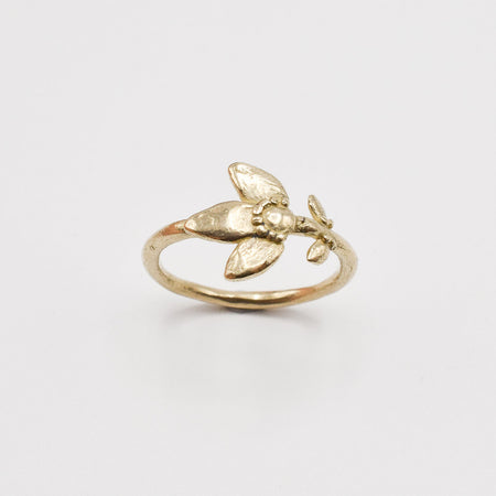 Petite Flower Stem Ring - 10k gold - READY TO SHIP