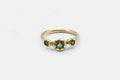 Three point ring - 14k gold with green sapphires - Ready to ship