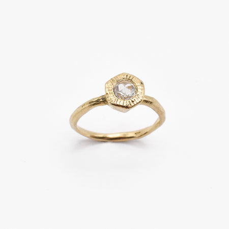 Large Hex Ring - 10k Yellow Gold and White Diamond - READY TO SHIP
