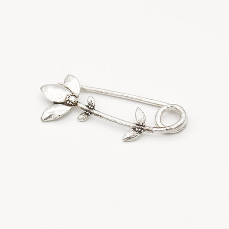 Flower Stem Safety Pin - Silver