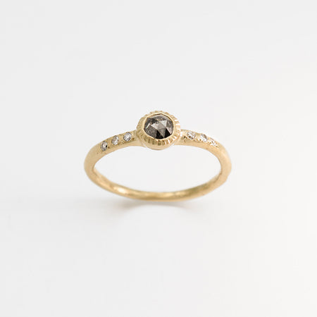 Petra Ring - 14k gold with dark salt & pepper diamond - Ready to Ship