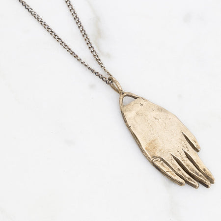 Hand amulet necklace - brass on silver