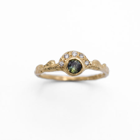 Ore Crowned ring - 14k Gold with sapphire & white diamonds - Ready to ship