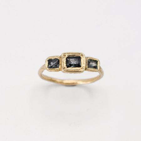 Path Ring - Rectangular version - 14k Gold with sapphires - Second