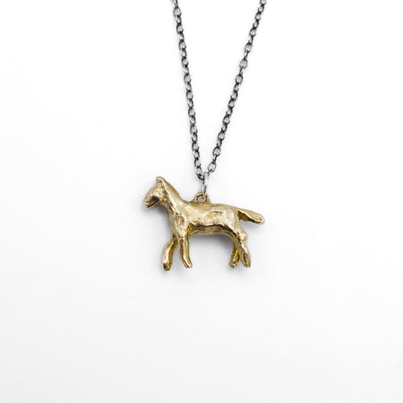 Tiny horse necklace - brass on silver