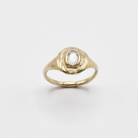 Dais ring - 14k gold with white rose cut diamond