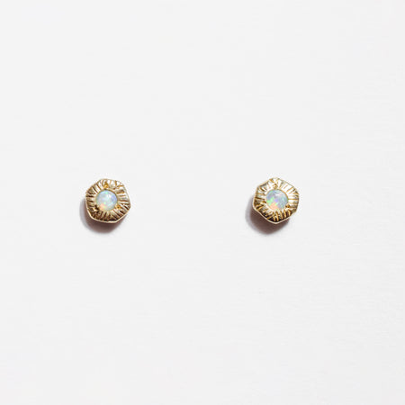 Hex Studs - Gold with Opals