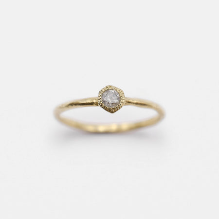 Hex ring - 14k gold with salt & pepper diamond