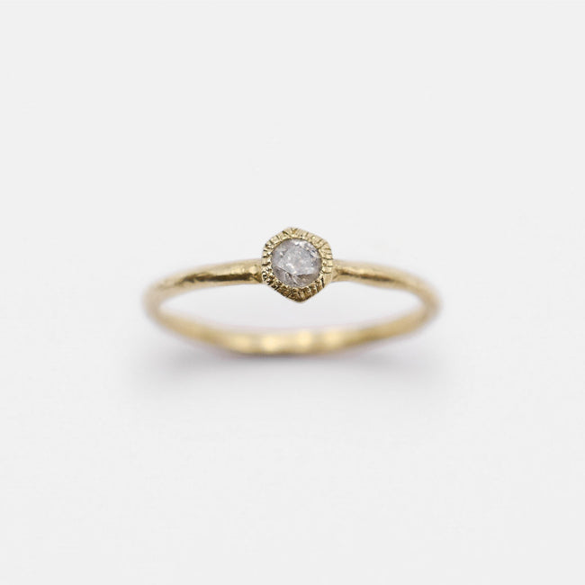 Hex ring - 14k gold with salt & pepper diamond