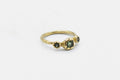 Three point ring - 14k gold with green sapphires - Ready to ship