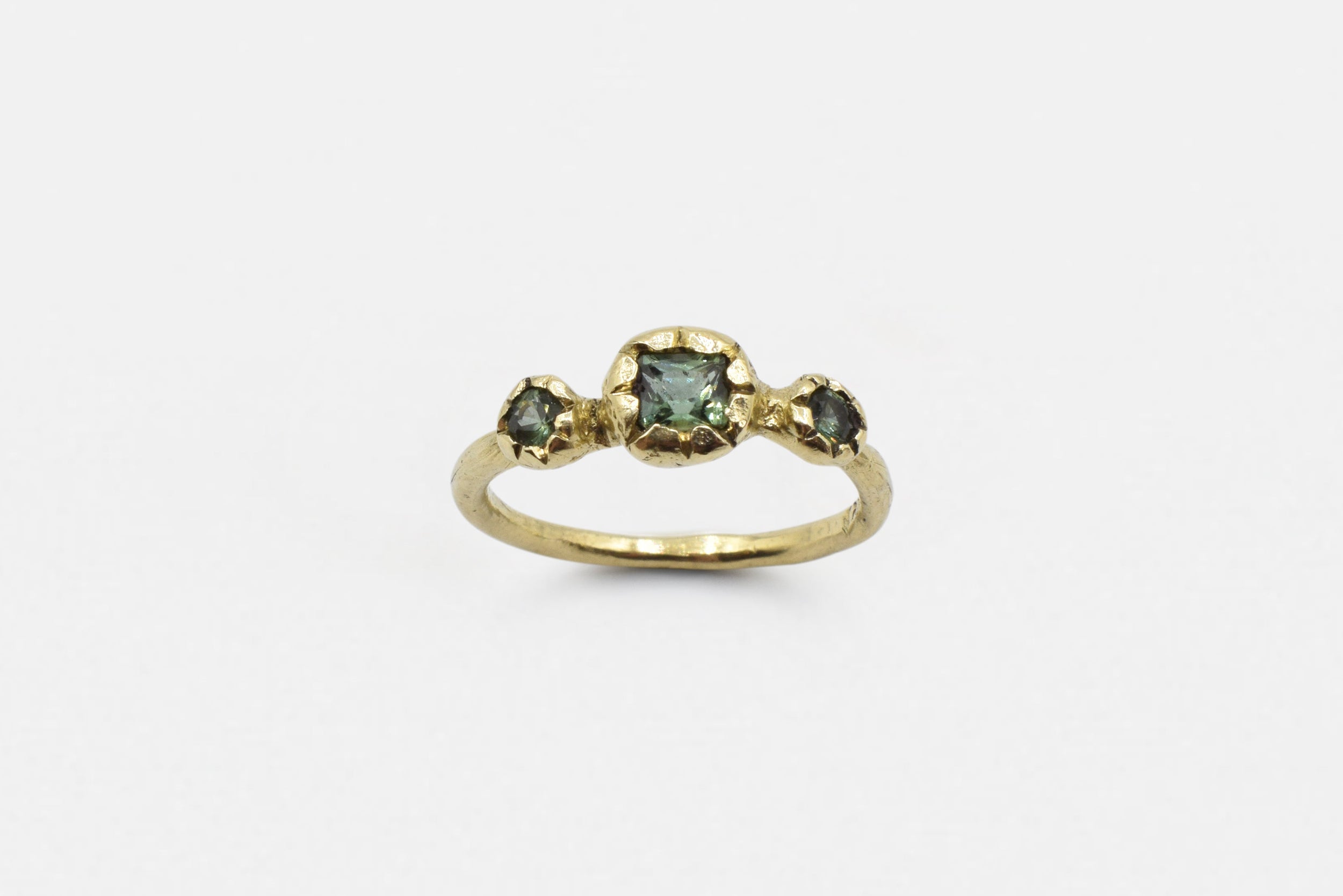 Three point ring - 14k gold with green sapphires - Ready to ship – Kaye ...