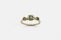 Three point ring - 14k gold with green sapphires - Ready to ship